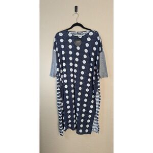 Alembika Navy Dot & Stripe Tunic Women's S (US 8) 3/4 Sleeve NWT Summer Casual